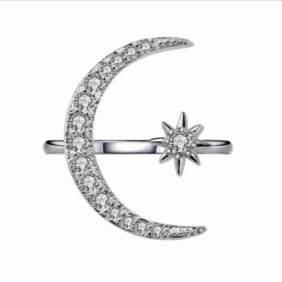 NEW STERLING SILVER MOON STAR ADJUSTABLE RING, CUTE RING, SHINY RING. - Picture 4 of 4